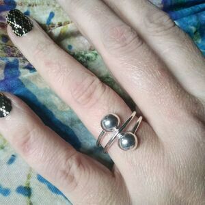 Twin Spheres Ring 7  double silver plated